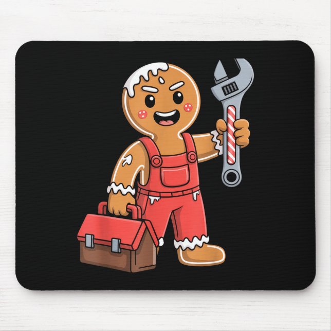 Gingerbread Mechanic Handyman Fixer Worker Christm Mouse Mat (Front)