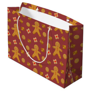 Gingerbread Men and Cookies Burgundy Pattern Large Gift Bag