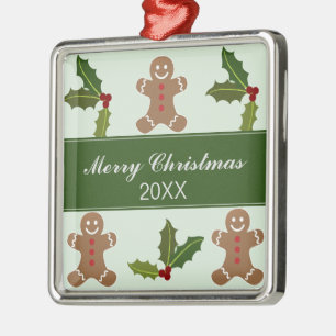 Gingerbread Men and Holly Christmas Metal Tree Decoration