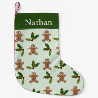 Gingerbread Men and Holly Personalised Green