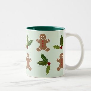 Gingerbread Men and Holly Two-Tone Coffee Mug
