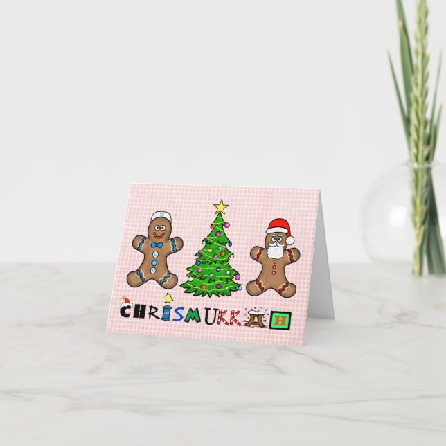 Gingerbread Men and Tree Chrismukkah Card (Front)