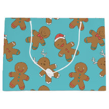 Gingerbread Men Blue Large Gift Bag