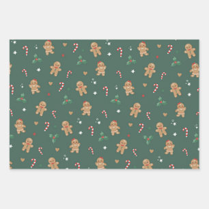 Gingerbread Men Cookie Christmas Wrapping Paper Sheet