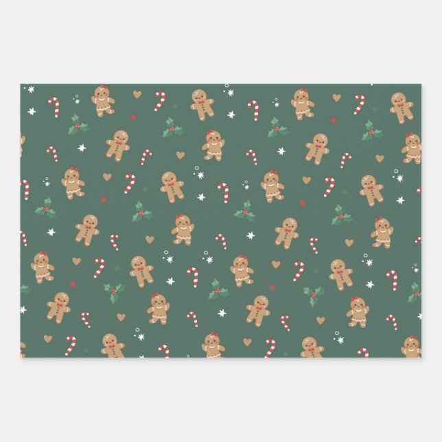 Gingerbread Men Cookie Christmas Wrapping Paper Sheet (Front)