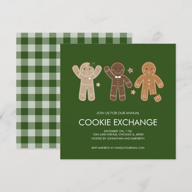 Gingerbread Men Cookie Holiday Party Invitation (Front/Back)