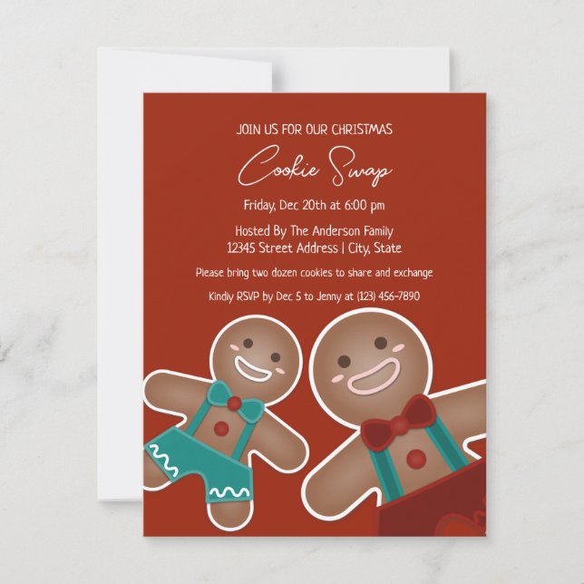 Gingerbread Men Cookies Exchange Christmas Party Invitation (Front)