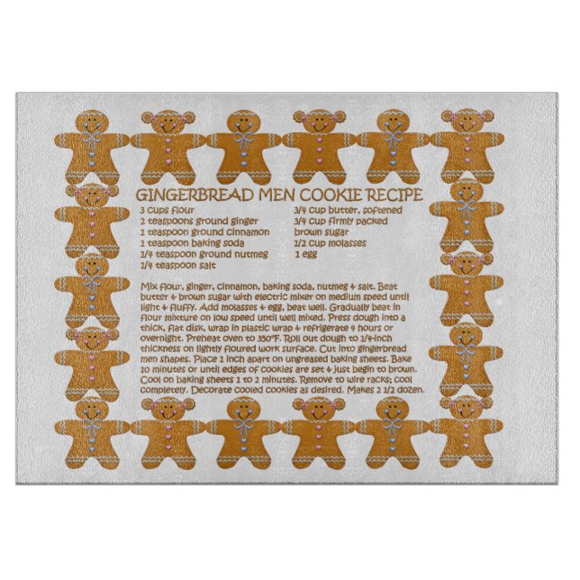 Gingerbread Men Cookies Recipe Glass Cutting Board (Front)