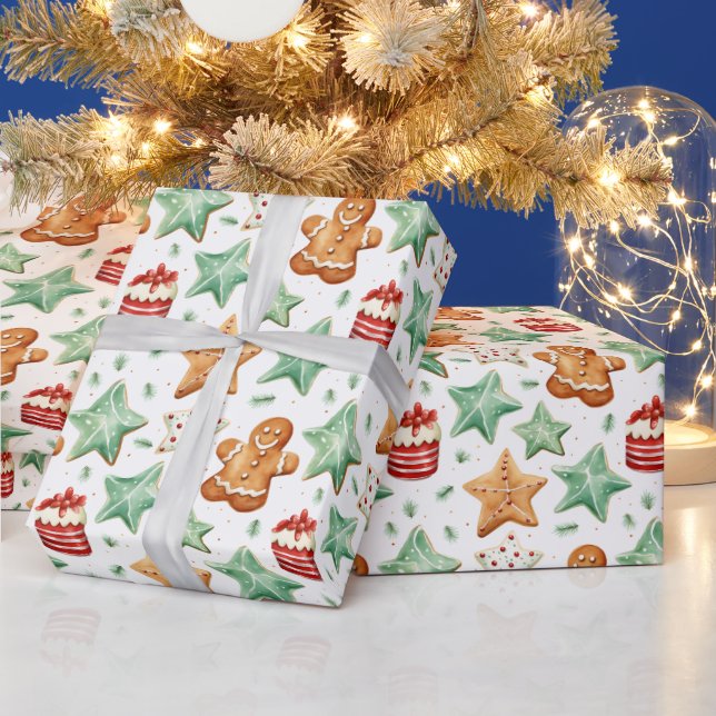 Gingerbread Men Cutout Cookies Modern Christmas Wrapping Paper (Holidays)