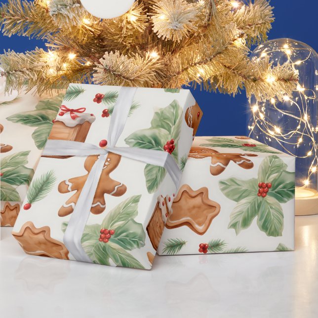 Gingerbread Men Dessert Greenery Modern Christmas Wrapping Paper (Holidays)