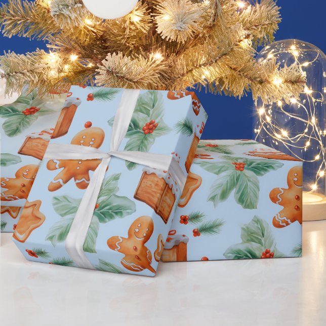Gingerbread Men Dessert Greenery Modern Christmas Wrapping Paper (Holidays)