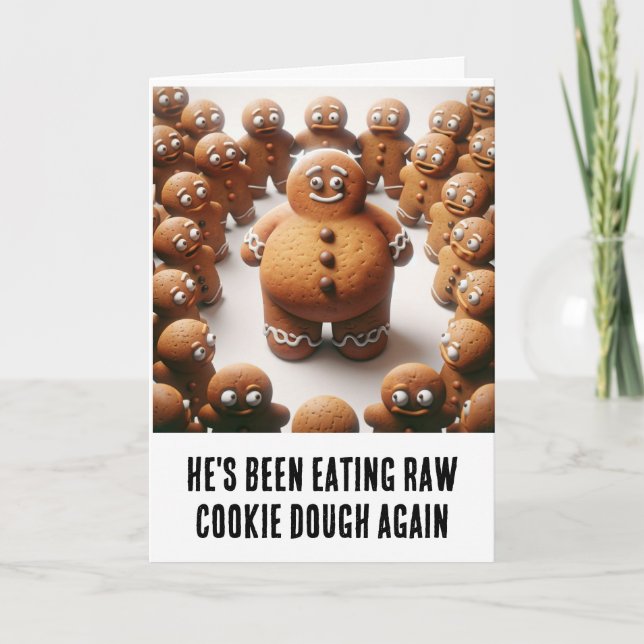 Gingerbread men eating raw cookie dough  card (Front)