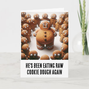 Gingerbread men eating raw cookie dough  card