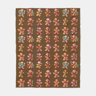 Gingerbread Men for Christmas on Rich Dark Brown   Fleece Blanket