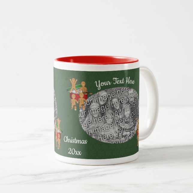 Gingerbread Men Holiday Personalised Photo  Two-Tone Coffee Mug (Front Right)