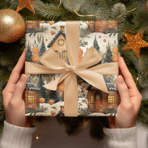 Gingerbread Men & House Snowy Christmas Wrapping Paper