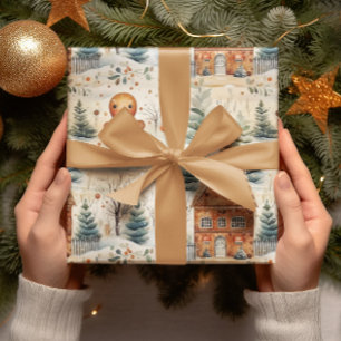 Gingerbread Men & House Snowy Christmas Wrapping Paper