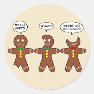 Gingerbread Men My Leg Hurts Classic Round Sticker