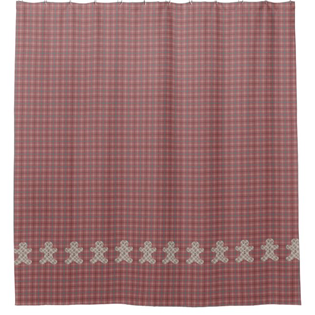 Gingerbread Men on Red Plaid Shower Curtain (Front)
