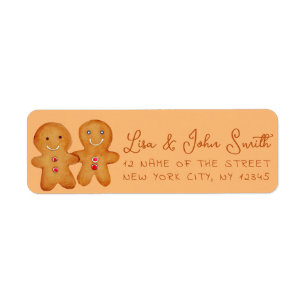 Gingerbread Men Pair Brown Script Return Address L