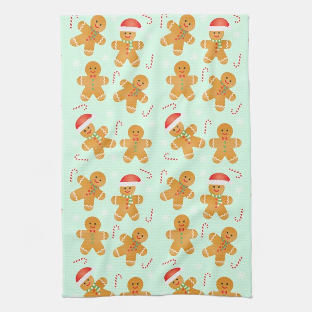 Gingerbread Men Pattern Tea Towel (Vertical)