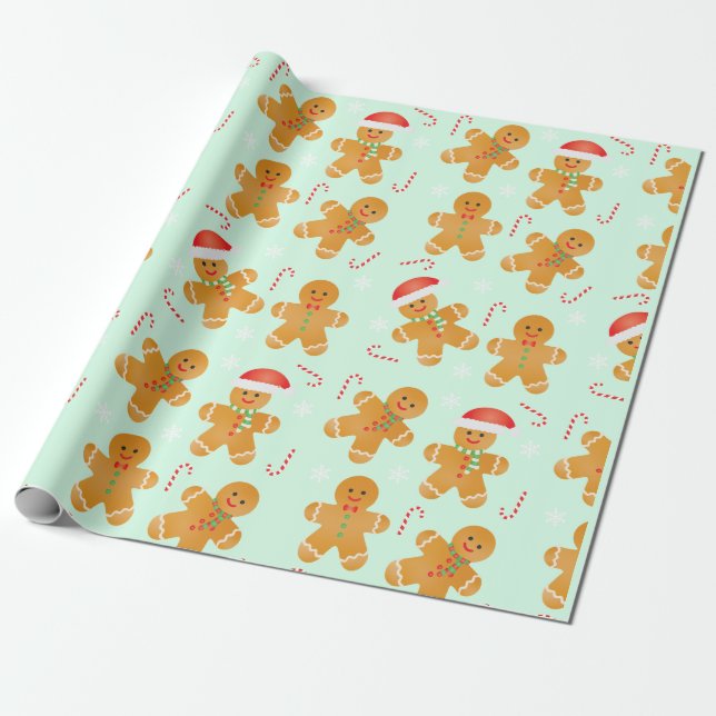 Gingerbread Men Pattern Wrapping Paper (Unrolled)