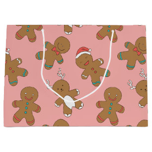 Gingerbread Men Pink Large Gift Bag