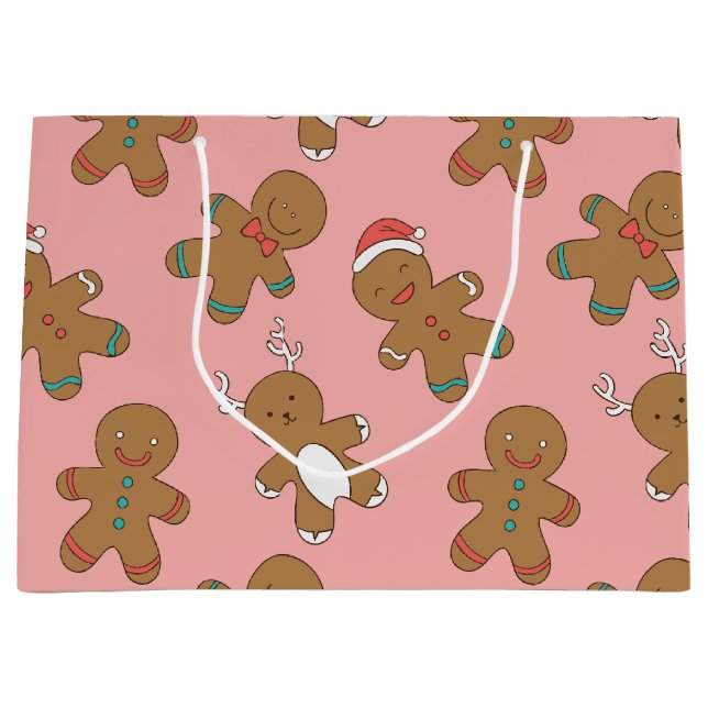 Gingerbread Men Pink Large Gift Bag (Front)