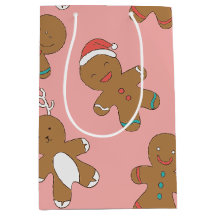 Gingerbread Men Pink Medium Gift Bag