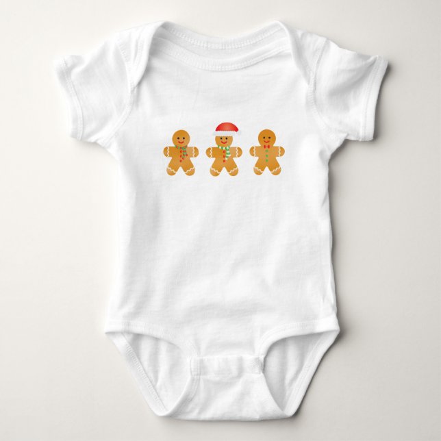 Gingerbread Men Santa Hat Baby Bodysuit (Front)