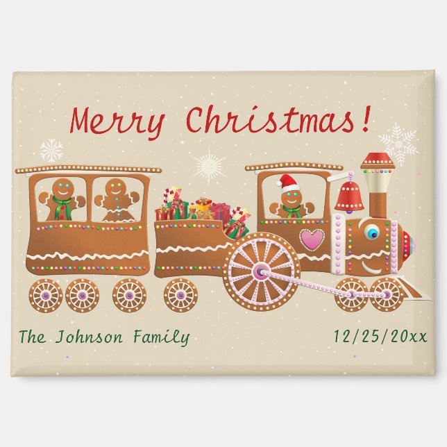 Gingerbread Merry Christmas Express Train Cartoon Magnet (Front)