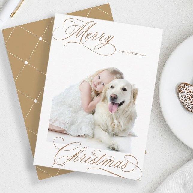 Gingerbread Merry Christmas Script Minimal Photo Holiday Card (Front & Back)