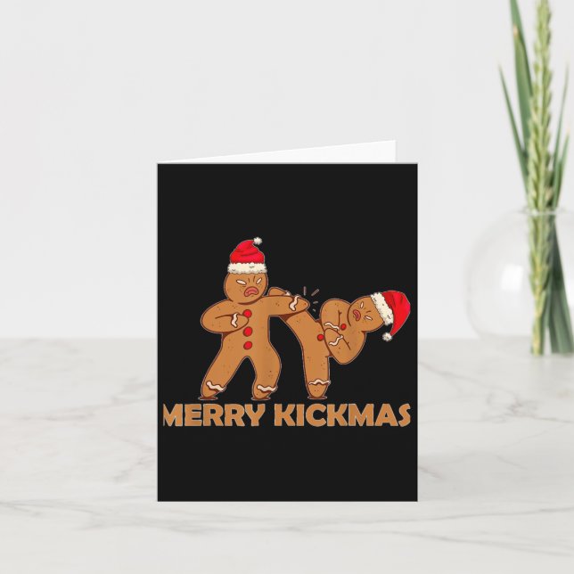 Gingerbread Merry Kickmas Funny Karate Santa Famil Card (Front)