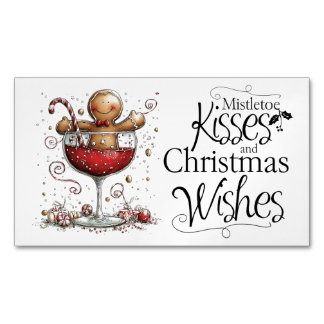 Gingerbread Mistletoe Kisses and Christmas Wishes Magnetic Business Card
