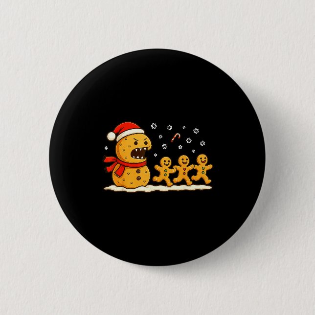 Gingerbread Monster Chase Funny Christmas Cookie X 6 Cm Round Badge (Front)