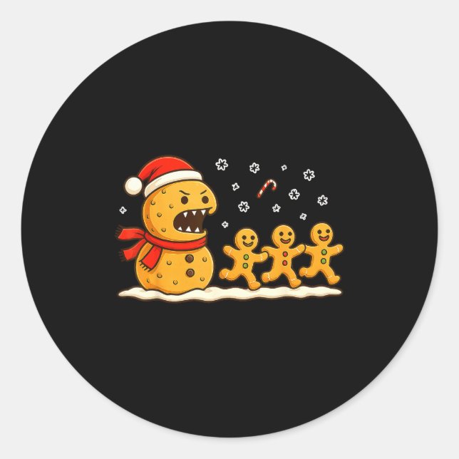 Gingerbread Monster Chase Funny Christmas Cookie X Classic Round Sticker (Front)
