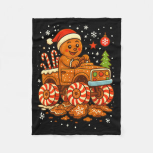 Gingerbread Monster Truck Christmas Snow Cute Xmas Fleece Blanket