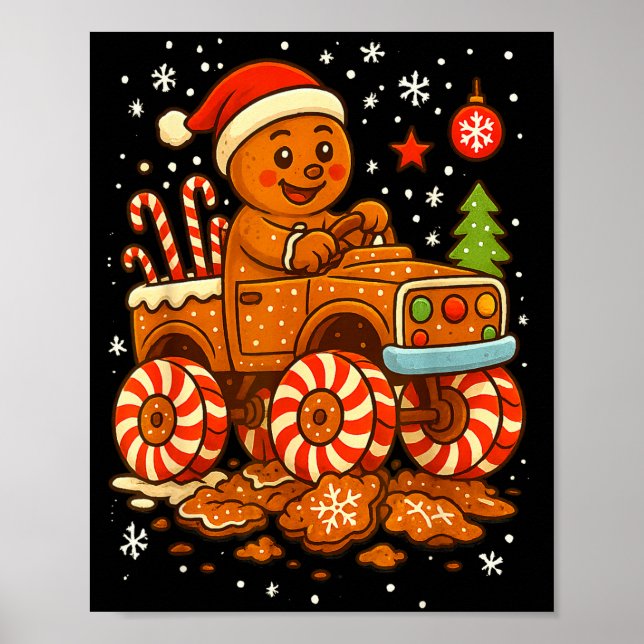 Gingerbread Monster Truck Christmas Snow Cute Xmas Poster (Front)