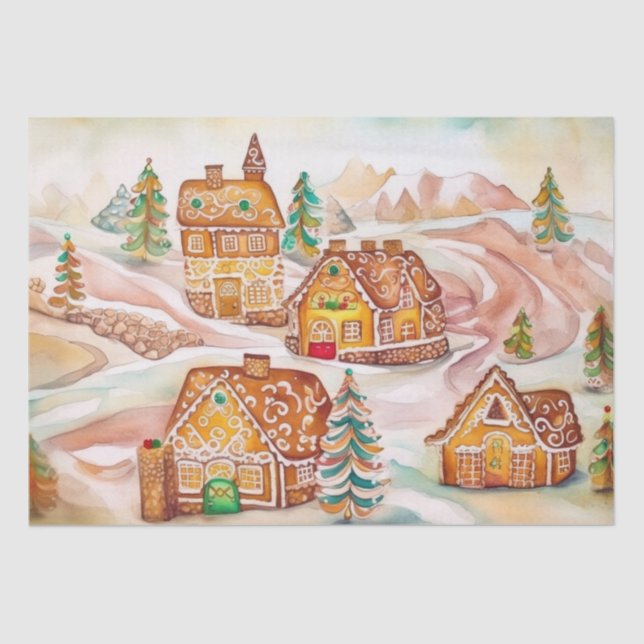 Gingerbread Mountain Houses Christmas Tissue Paper (Front)