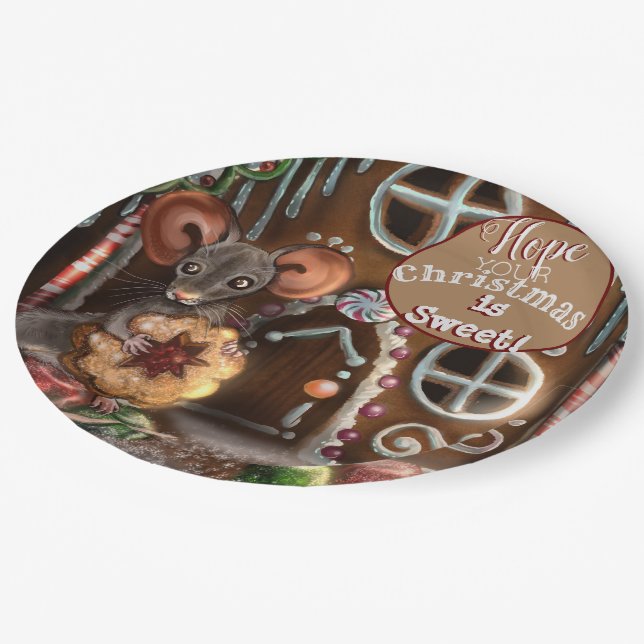 Gingerbread Mouse Christmas  Paper Plate (Angled)