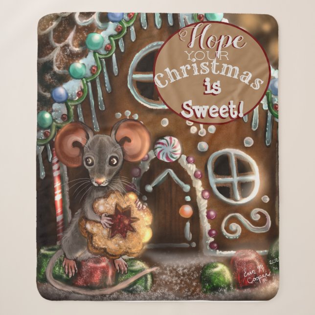 Gingerbread Mouse Christmas Sherpa Blanket (Front)