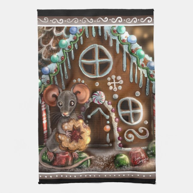 Gingerbread Mouse Christmas  Tea Towel (Vertical)