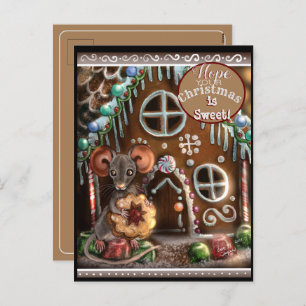 Gingerbread Mouse Sweet Christmas Holiday Postcard