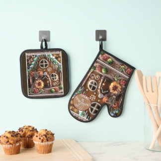 Gingerbread Mouse Sweet Christmas Oven Mitt & Pot Holder Set