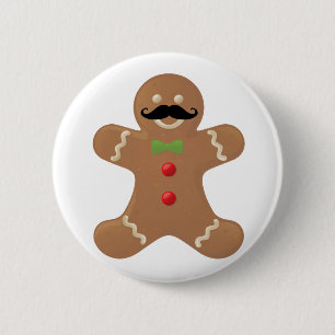 Gingerbread Moustache Man 6 Cm Round Badge