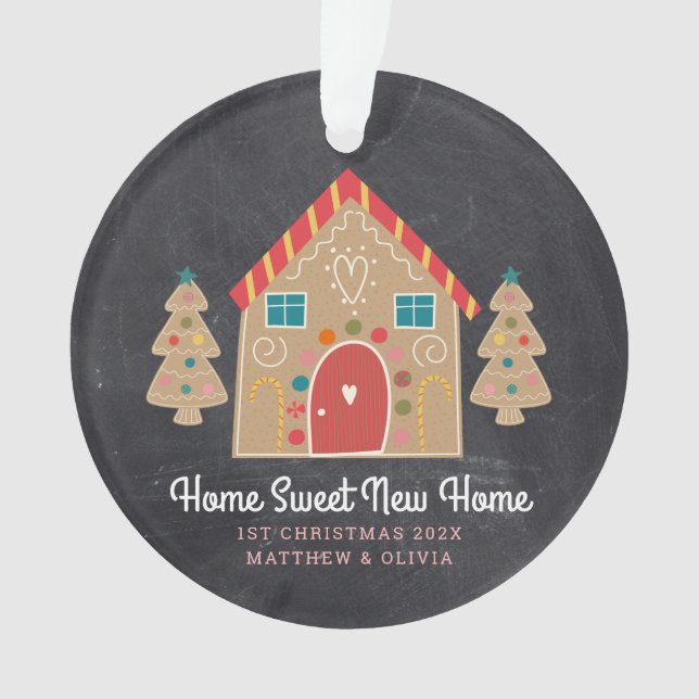Gingerbread New Home Chalkboard Holiday Custom Ornament (Front)