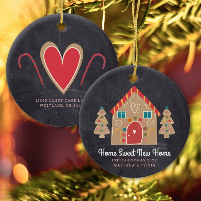 Gingerbread New Home Holiday Chalkboard Custom Ceramic Tree Decoration (Creator Uploaded)