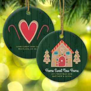 Gingerbread New Home Rustic Green Holiday Custom Ceramic Tree Decoration