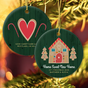 Gingerbread New Home Rustic Green Holiday Custom Ceramic Tree Decoration