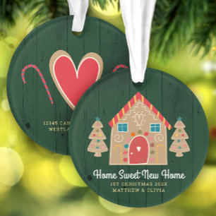 Gingerbread New Home Rustic Green Holiday Custom Ornament